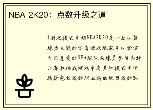NBA 2K20：点数升级之道